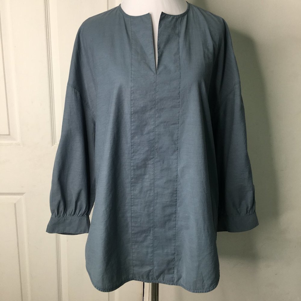 Kuho Women’s V Neck Blue Green Long Sleeve Minimalist Blouse Size 10